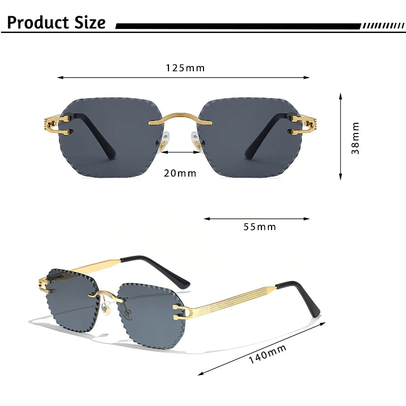 HBK 2025 Unisex Frameless Sunglasses Black PC Alloy Pink Blue Gradient Lens Polygon Rimless Design New Style Street Snap Men