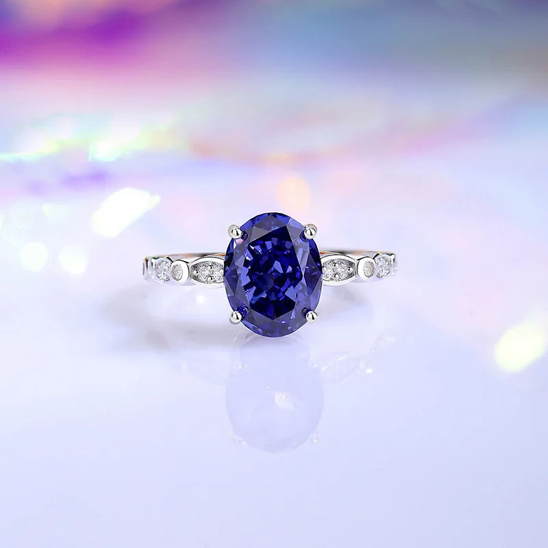 Factory Delivery Original Oval Shape 8a Zircon Rings 925 Sterling Silver Colorful Engagement Wedding Ring