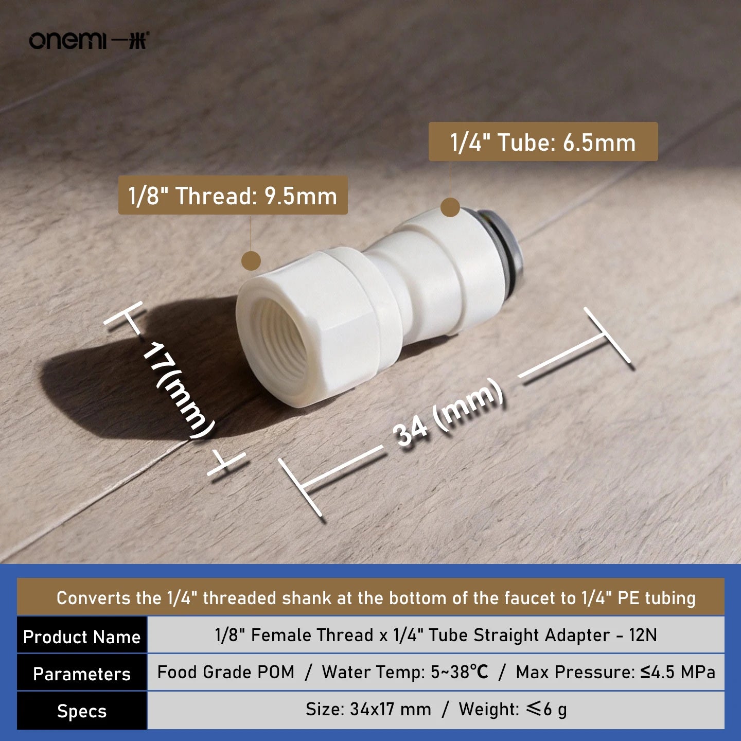 OEM Manual Ball Valve Quick Connect Reducing Union Fitting 1/4 Inch to 3/8 Inch POM Step Down Adapter for Car RO Water Filter