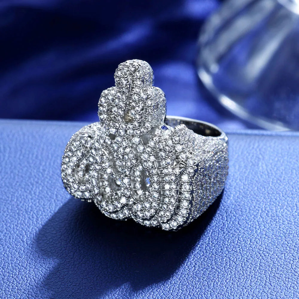 NUOYA New Style 925 Sterling Silver Hip Hop Jewelry Iced Out Moissanite Diamond Rings White Gold Silver Allah Ring for Women
