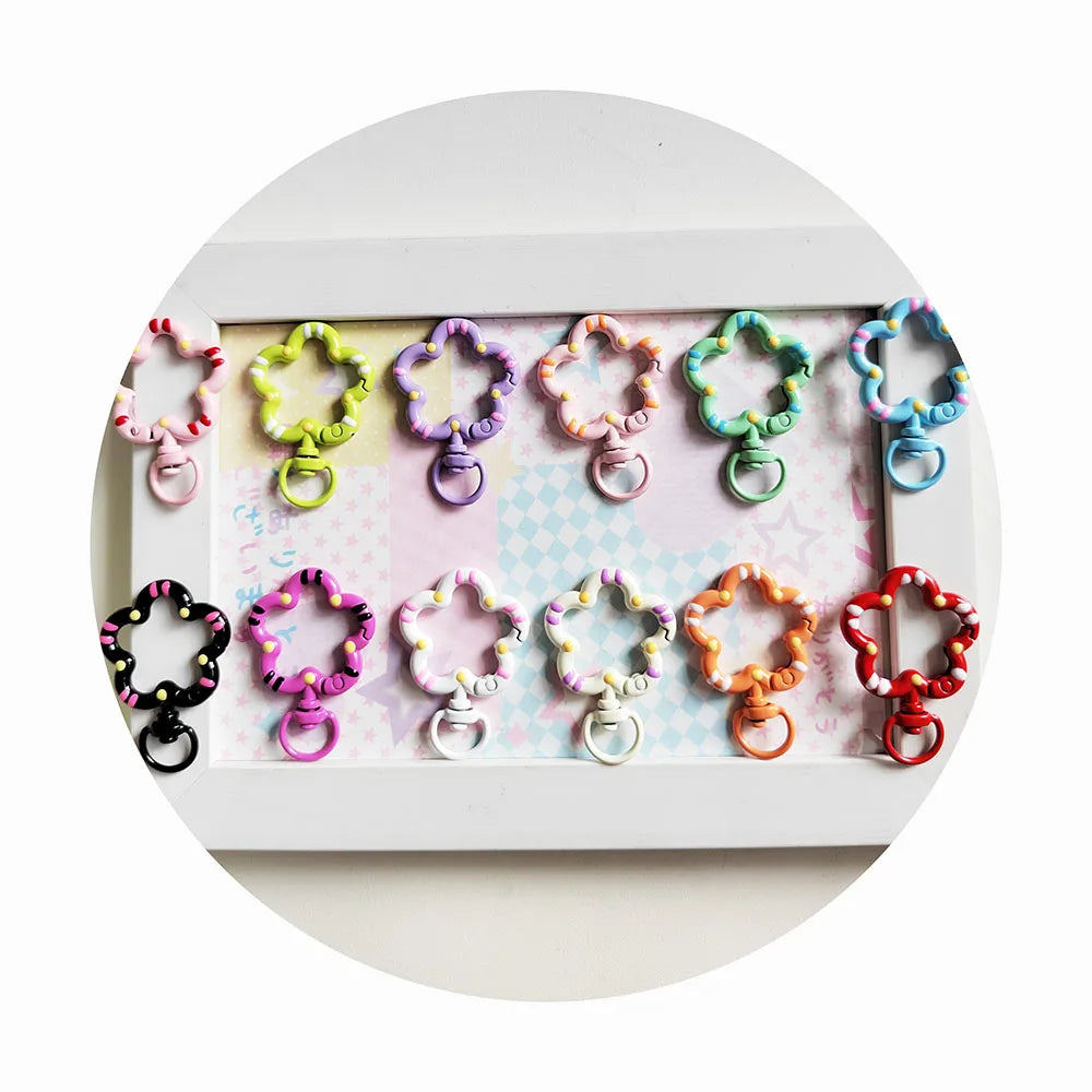 100Pcs Candy Color Flower Shape Lobster Clasp Key Hooks Connector Diy Findings Charms for Jewelry Making Key Rings Key Chain