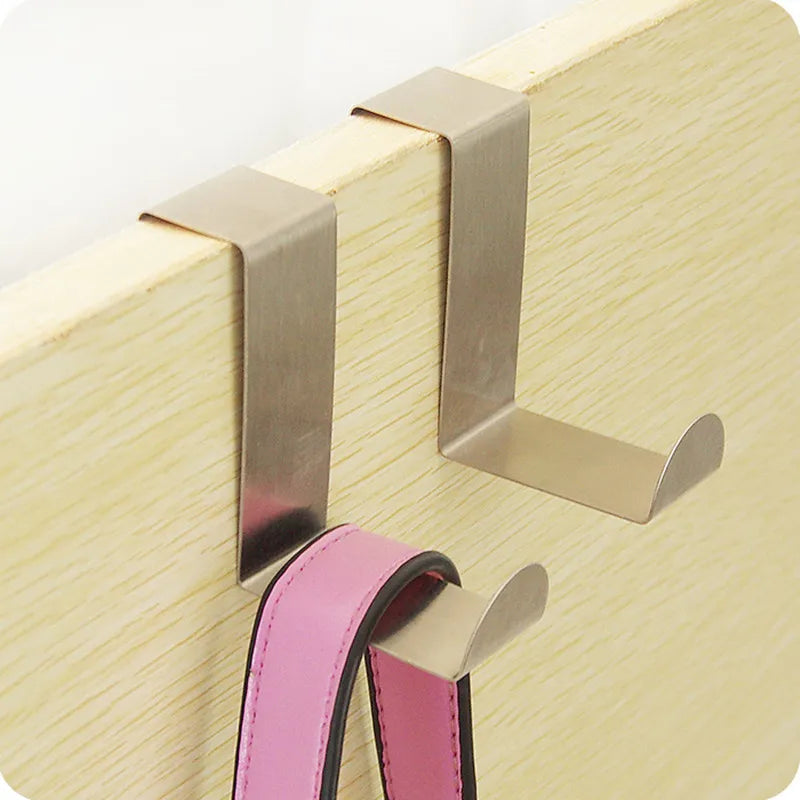 2pcs Stainless steel Door Hook Z Type Kitchen Cabinet Clothes Home Storage Hanger Bathroom Towel  Organize Hardware Accessories