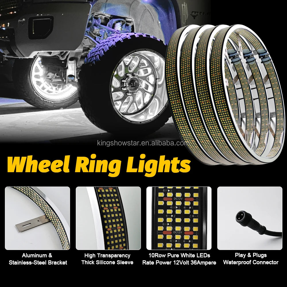 Kingshowstar 17inch 10 Rows LED Wheel Light Lighting LED Illuminated Wheel Rings Pure White Wheel Lights for Cars and Trucks