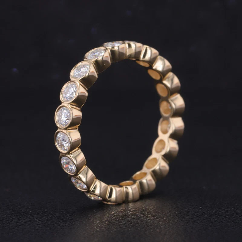 Lab Grown Diamonds Bezel Setting Wedding Band DEF VS HPHT CVD 2.5MM Round Cut Diamonds Rings 10k Solid Gold Bezel Eternity Band