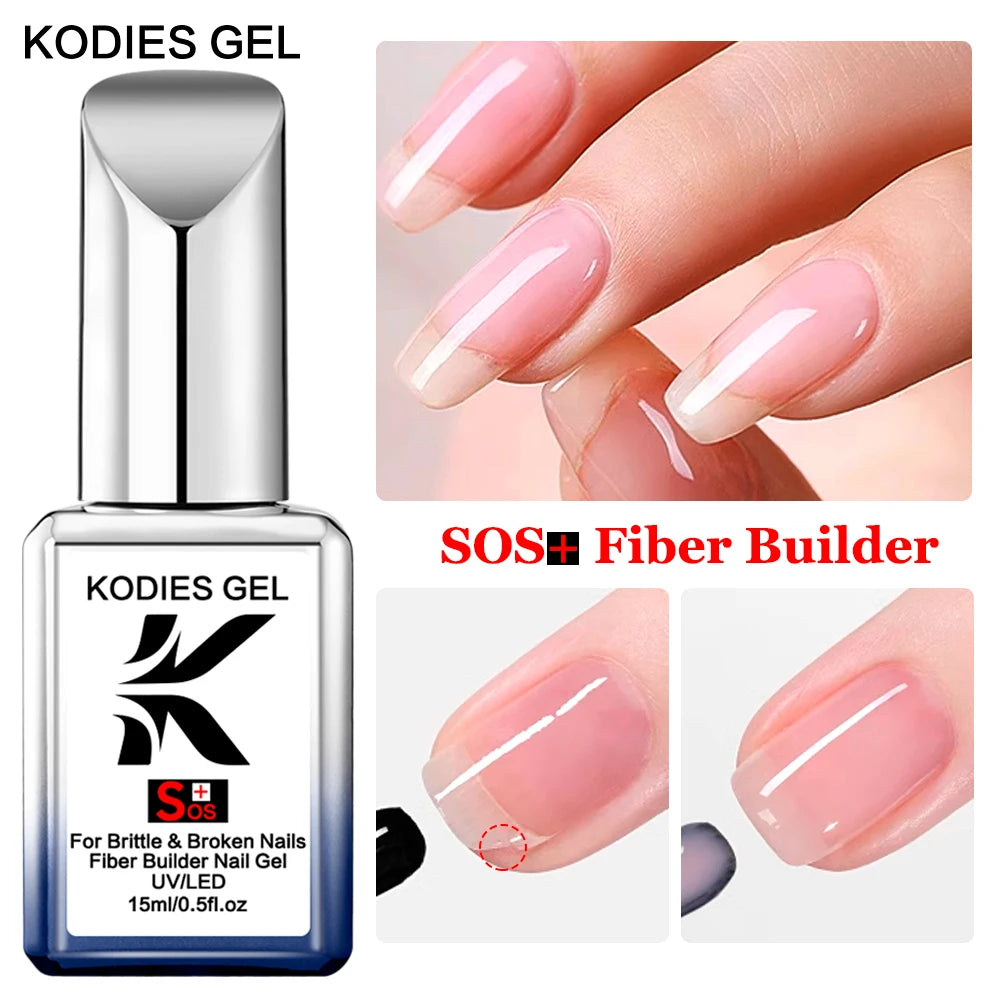 Low MOQ SOS Fiber Rubber Base Coat UV Gel Polish Non-Toxic Nail Repair Thin Soft Nails Builder