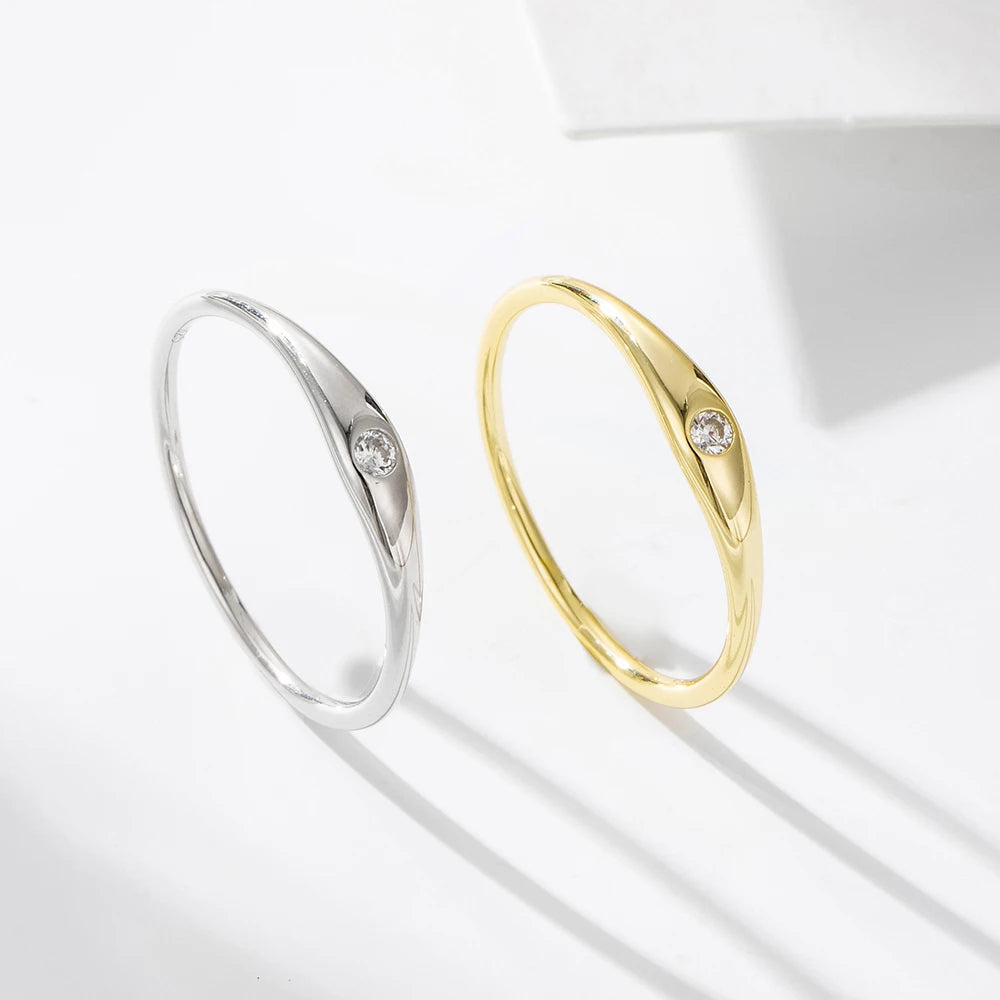 European and American Simple Fashion 925 Sterling Silver Plain 14K Gold Plated Zircon Finger Rings Jewelry for Women