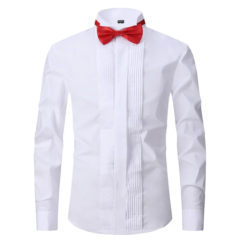 French Cuff Sleeves Party Dinner Wedding White Tuxedo Shirt With Bow Tie