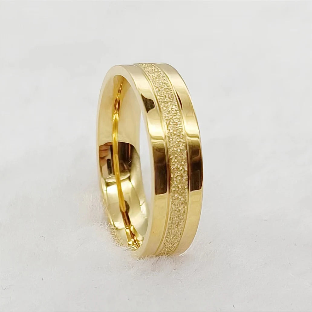 Wedding Rings for Men and Women Lover's Western Designer Jewelry 18k Gold Plated Emery Frosted Stainless Steel Couples Ring
