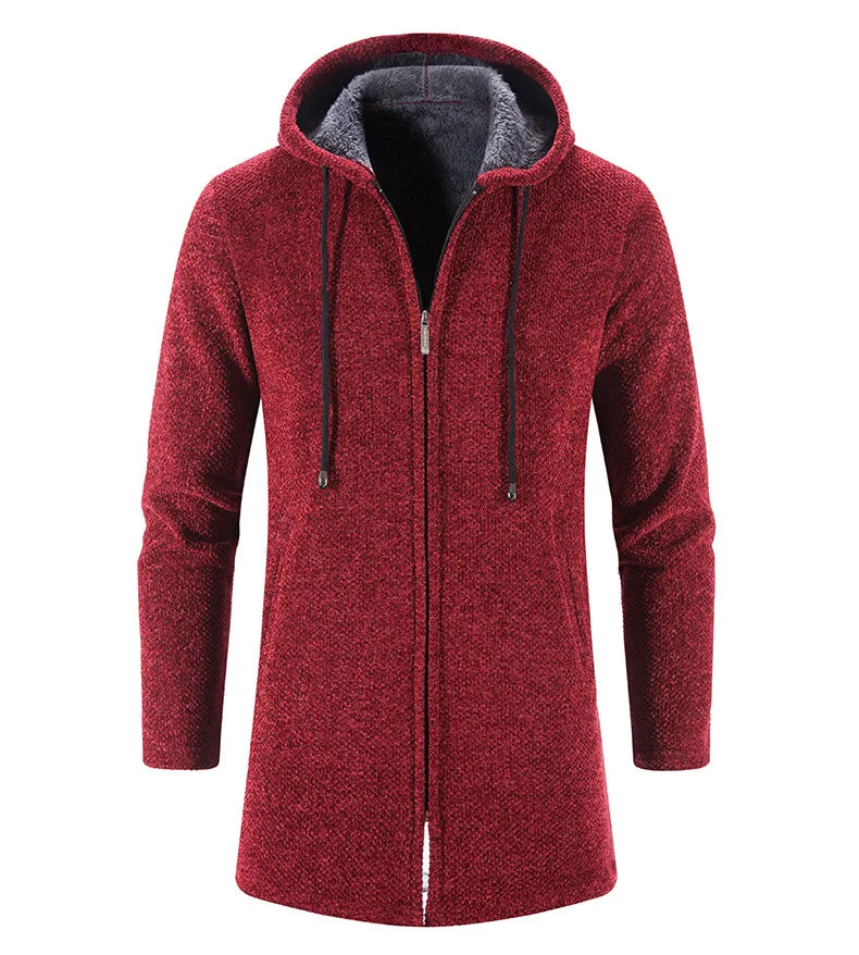 2023 Winter Fleece Cardigan Men Thick Hooded Long Sweaterscoat Male Warm Knitted Sweater Jackets Men Causal Outwear Windbreaker