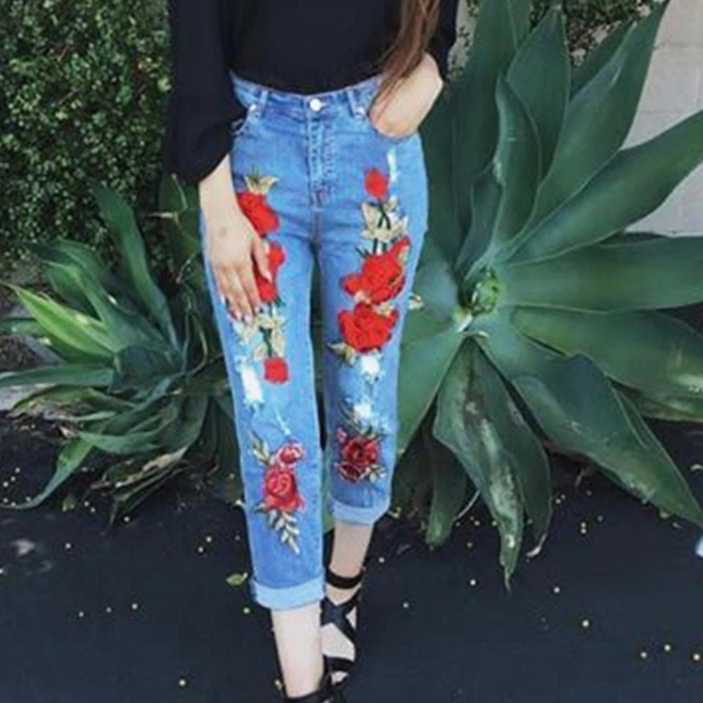 Sexy Embroidery Fashion Streetwear Women Mom Jeans Woman Jean Stacked Pants Boyfriend Baggy Jeans Vintage Clothes Denim Trousers