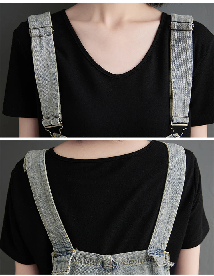 Boyfriend Loose Jeans Overalls For Women Casual Plus Size Wide Leg Denim Jumpsuit Straps Baggy Cargo Pants Big Pockets Dungarees