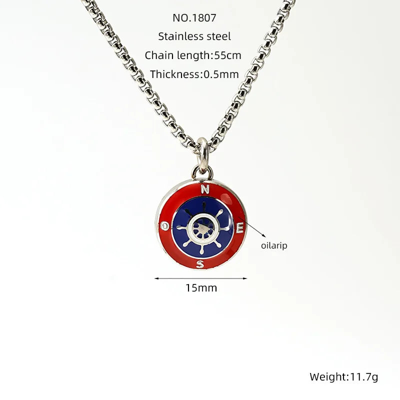 Personality Couple Necklace Ins Style Stainless Steel Compass Nautical Boat Anchor Pendant Men's and Women's Sweater Chain