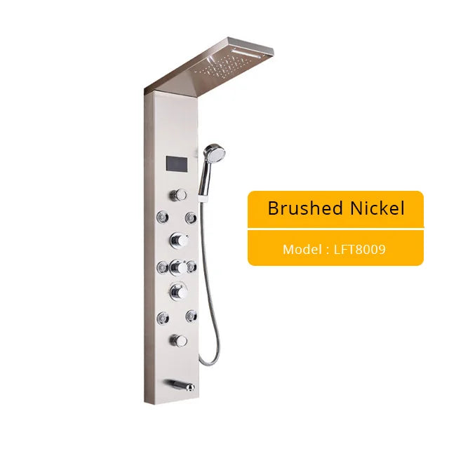 LED Light Shower Panel Faucet Waterfall Rain Shower Head SPA Massage Jets Shower Column Tower Digital Water Temperature Display
