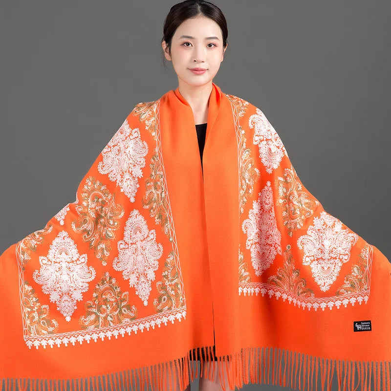 Women's Thick Warm Cashmere Winter Poncho Scarf Long Shawl Delicate Embroidery Wholesale Traditional Scarves Shawls Supplier