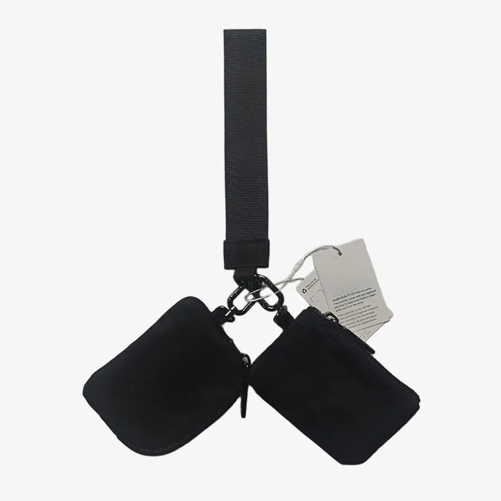 Light Weight Nylon Zipper Dual Pouch Portable Business Wristlet Hanging Keychain Bag in USA Overseas Warehouse