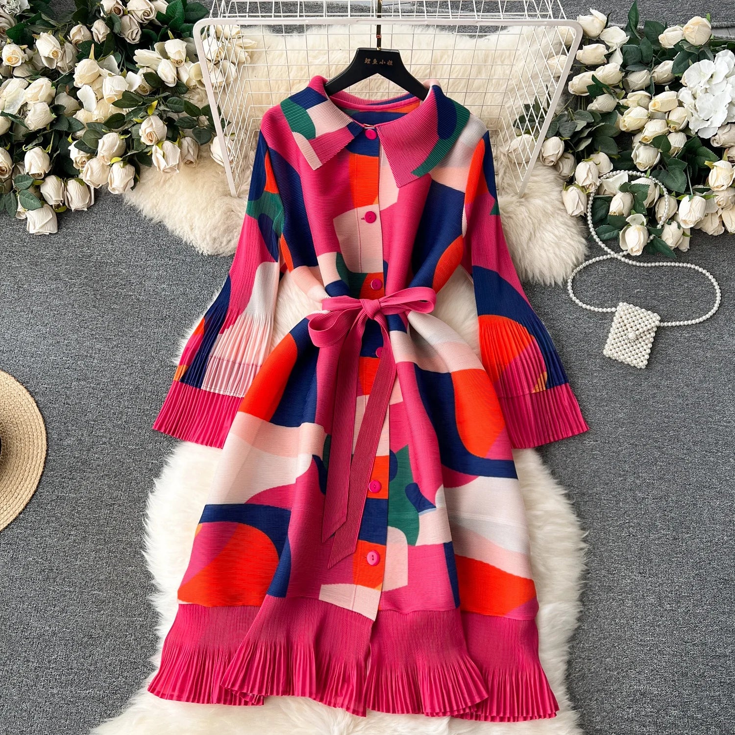 Spring Commuter Long Sleeve Elegant Fashion Ruffled Hollow Women's Dress