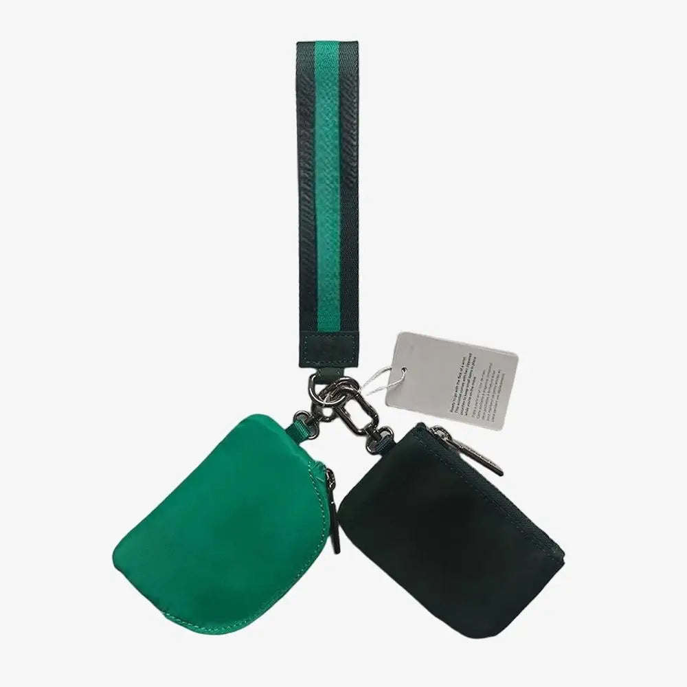 Light Weight Nylon Zipper Dual Pouch Portable Business Wristlet Hanging Keychain Bag in USA Overseas Warehouse