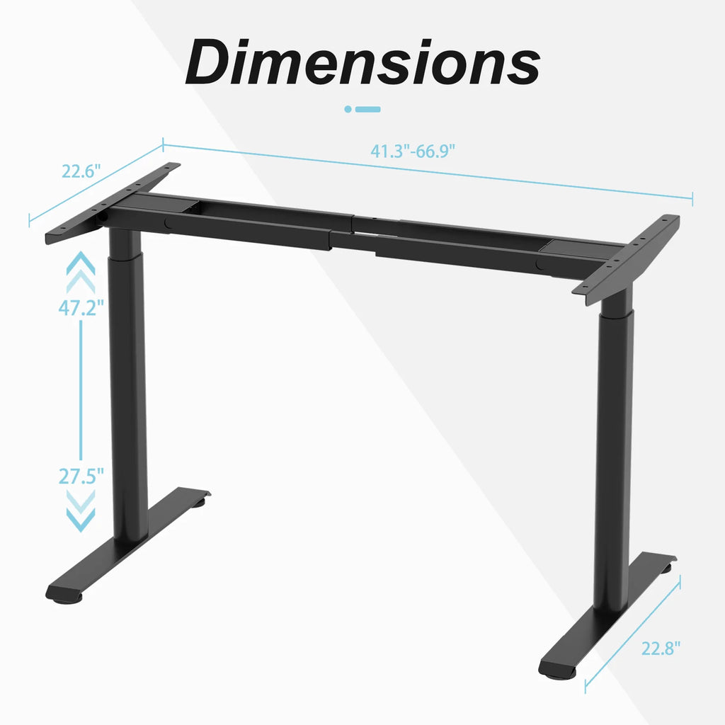 Dual Motor Standing Desk Frame with Oval Legs, Sturdy Adjustable Height Legs for Home Office Workstation (Black)