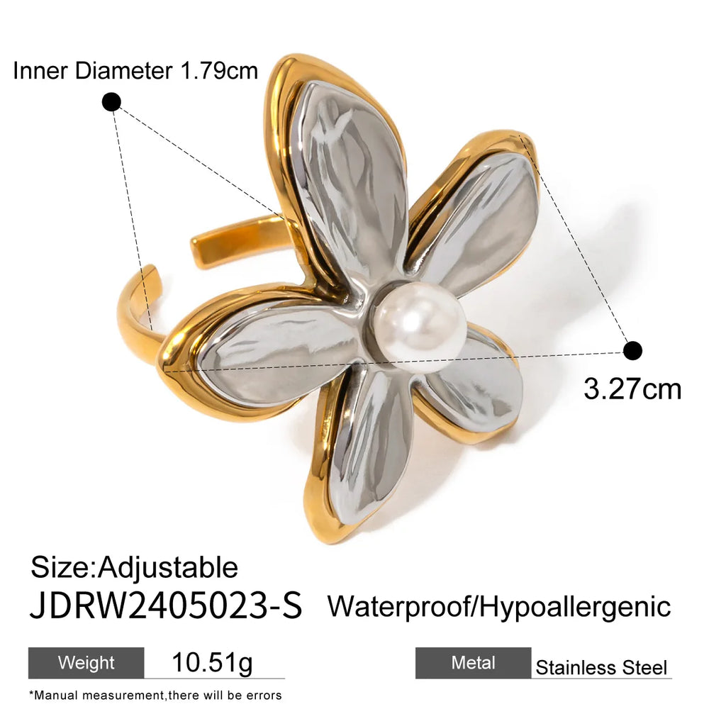 New Fashion Jewelry Stainless Steel Earring 18K Gold Plated Silver Flower Rings Chunky Pearl Flowers Stud Earrings