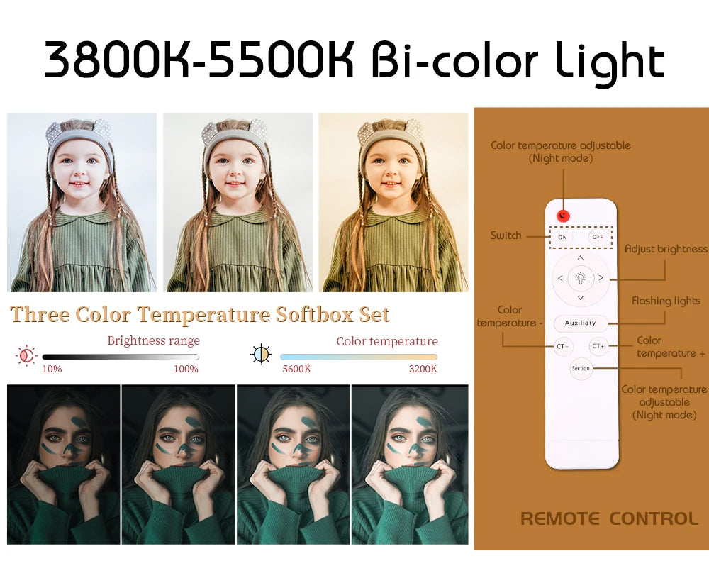 20-135W Softbox Lighting Kit 50x70CM Photography LED Lamp Professional Continuous Light System Equipment For Photo Studio
