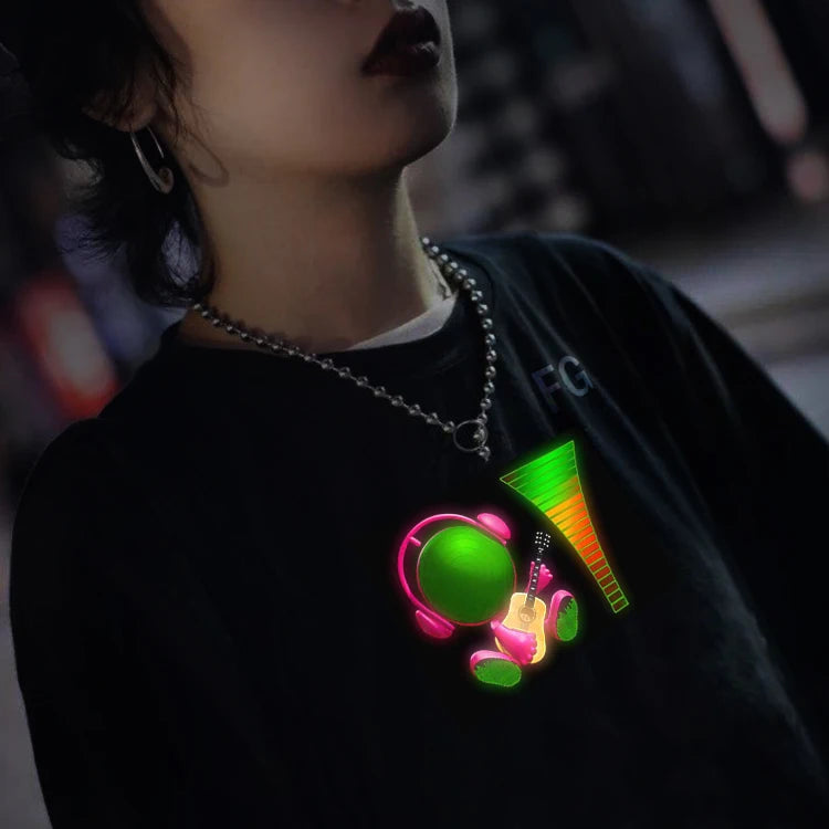 Kids Programmable LED Sound Activated T-Shirts 100% Cotton Knitted Blank Dancing Party T-Shirt with Led Lighting
