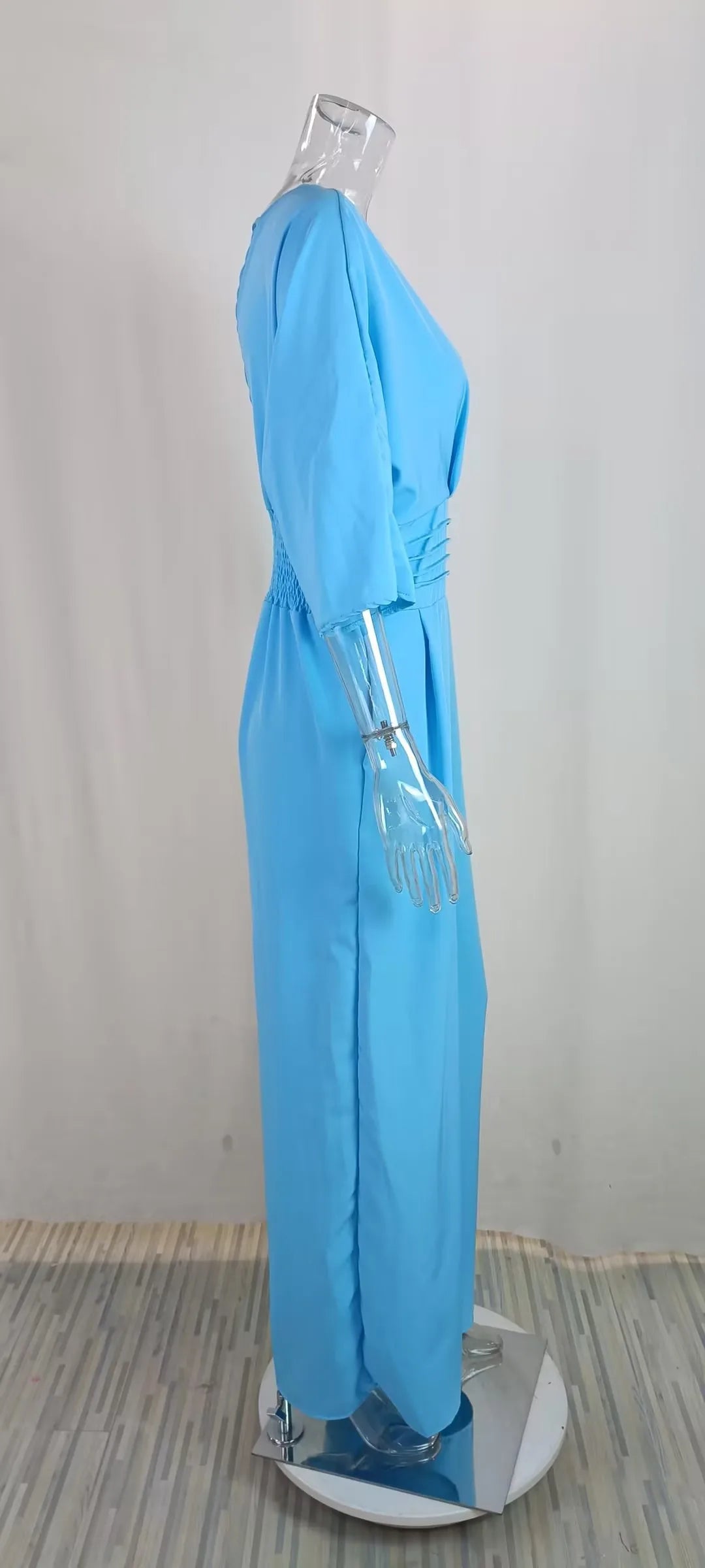 S-3XL Elegant Winter Women's Clothing Fashionable Solid Color Short Sleeved Casual V-neck European and American Style Jumpsuit