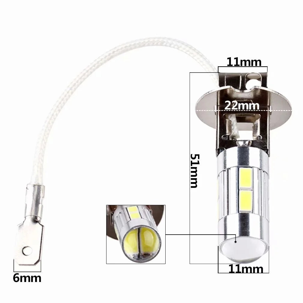 H1 H3 12V Car LED Bulbs 6000K White LED High Power 5630 10SMD Auto Decoding Fog Light Driving Lamp Daytime Running Light DRL
