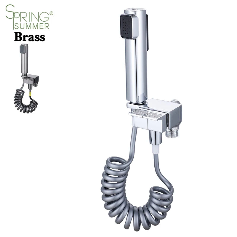 Classic Brass Dual Handle Chrome Handheld Soft Spray Bidet Shower Sprayer Tap Set Rain/Massage/Jet Patterns for Bathroom Use