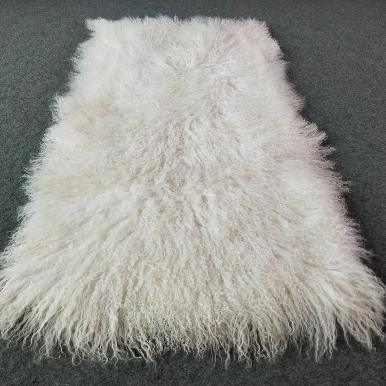 Natural Raw Mongolian Sheep Fur Blanket Garment with Long Curly Hair