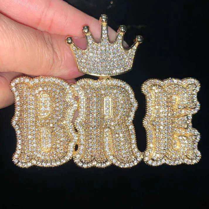 TBOO Crown Pendant Gold Plated 925 Silver Emerald Cut Moissanite Letter Charm Luxury Hip Hop Jewelry Unisex Gift for Lover