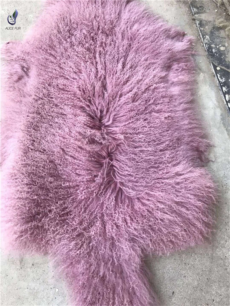 Long Hair Curly Real Mongolian Tanned Sheep Fur Pelt for Garment Use