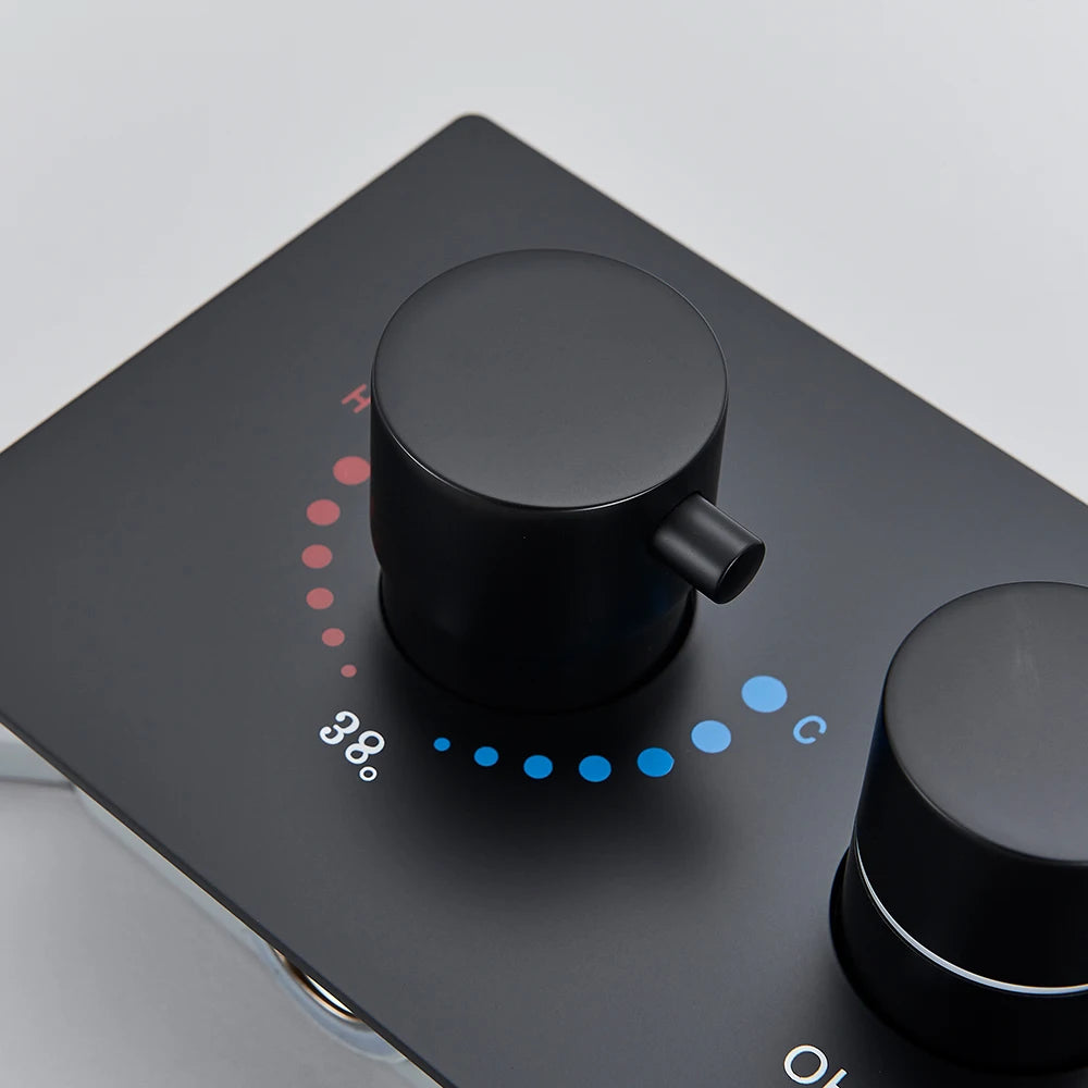 Black Thermostatic Valve 3-4 Outlet Thermostate Shower Diverter Mixer Valve Round Knobs Concealed Mixers Shower Diverter Brass