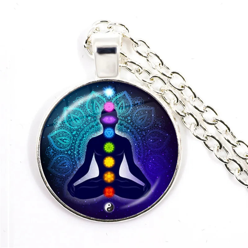 New Arrival 7 Chakra Reiki Healing Necklace Buddha Yoga Meditation Pendant Spiritual Hope Jewelry Chain Statement Necklace Gift