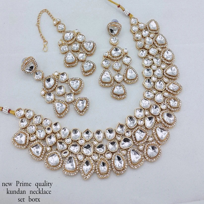 Trending Fancy Collection Gold Plated Ethnic Kundan Pearl Necklace Set Engagement Anniversary Wedding Party Unique Designed