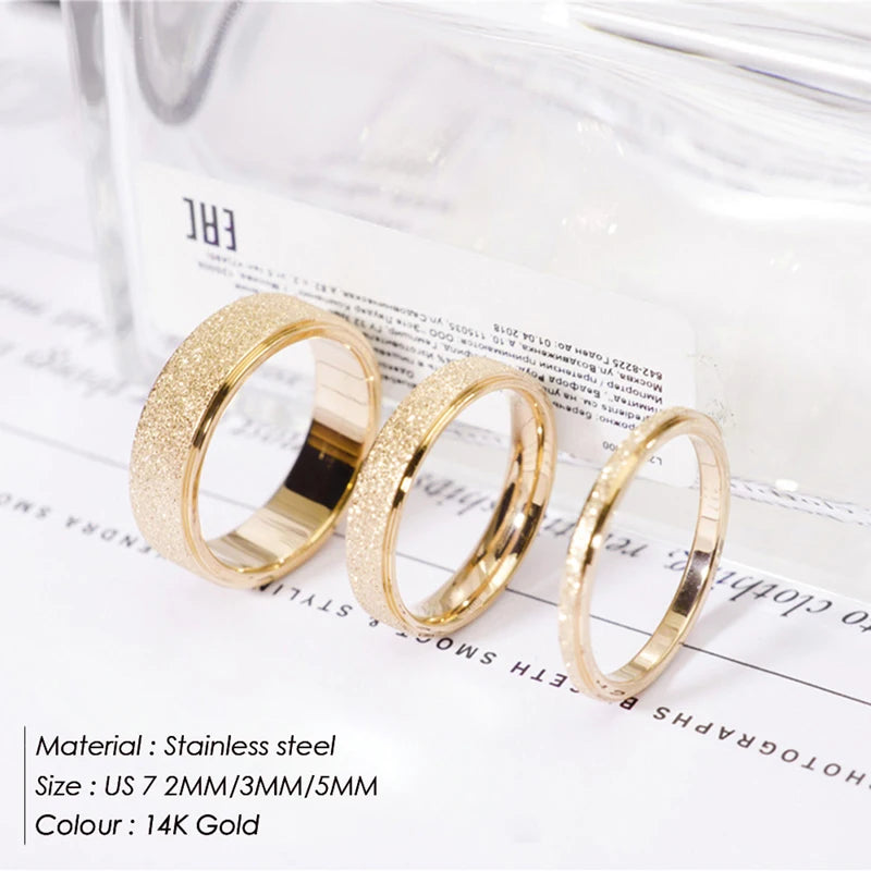 Scrub Glitter Rings Stainless Steel Fashion for Women Simple 2MM/3MM/5MM Width 14K Gold Color Engagement Eternity Band Rings