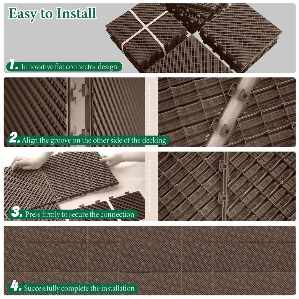 12x12 in Plastic Interlocking Deck Tiles Waterproof PVC Outdoor Flooring Pavers for Patio All Weather Outdoor Furniture