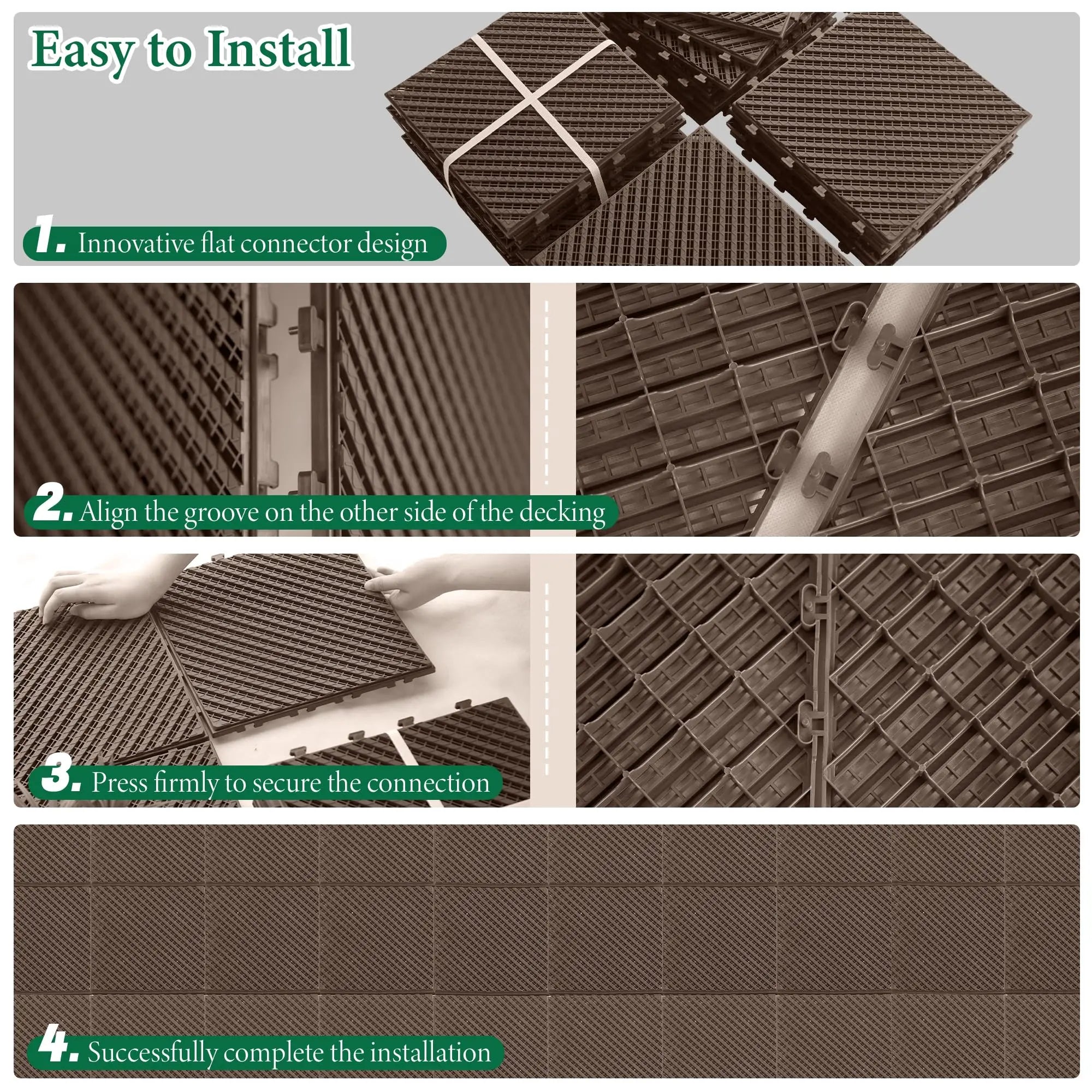 12x12 in Plastic Interlocking Deck Tiles Waterproof PVC Outdoor Flooring Pavers for Patio All Weather Outdoor Furniture