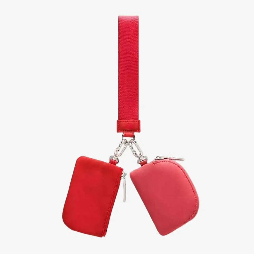 Light Weight Nylon Zipper Dual Pouch Portable Business Wristlet Hanging Keychain Bag in USA Overseas Warehouse