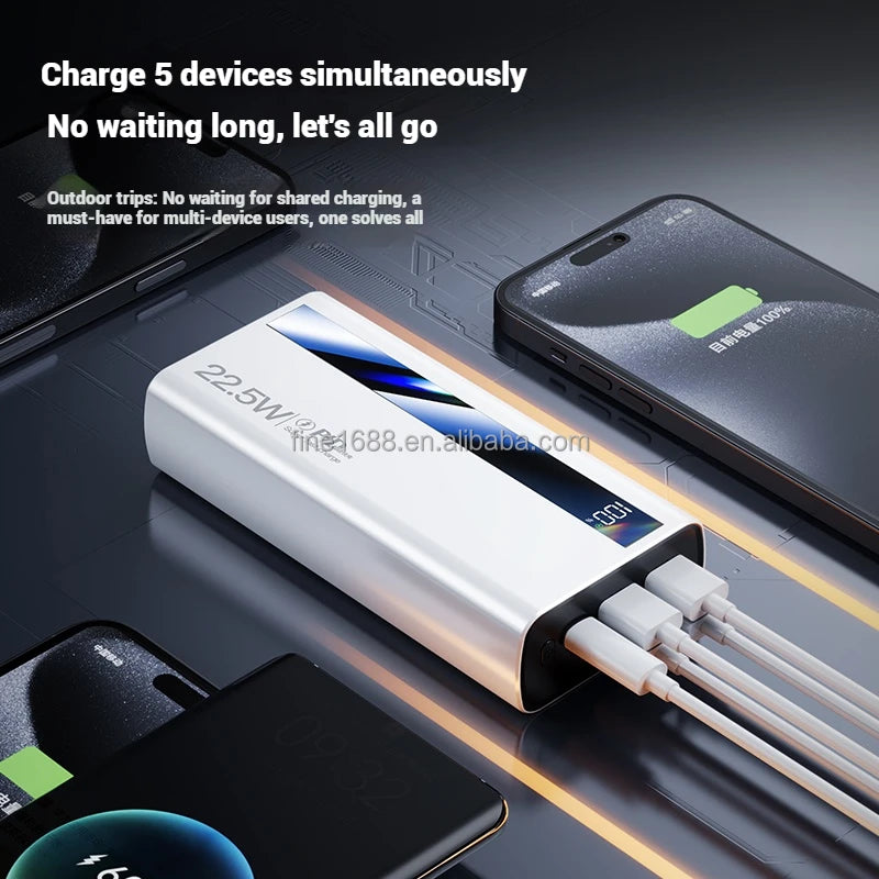 High Capacity 30000mah Powerbanks With Digital Display Four USB Type C Output 22.5W Portable Power Bank 30000mAh Power Station