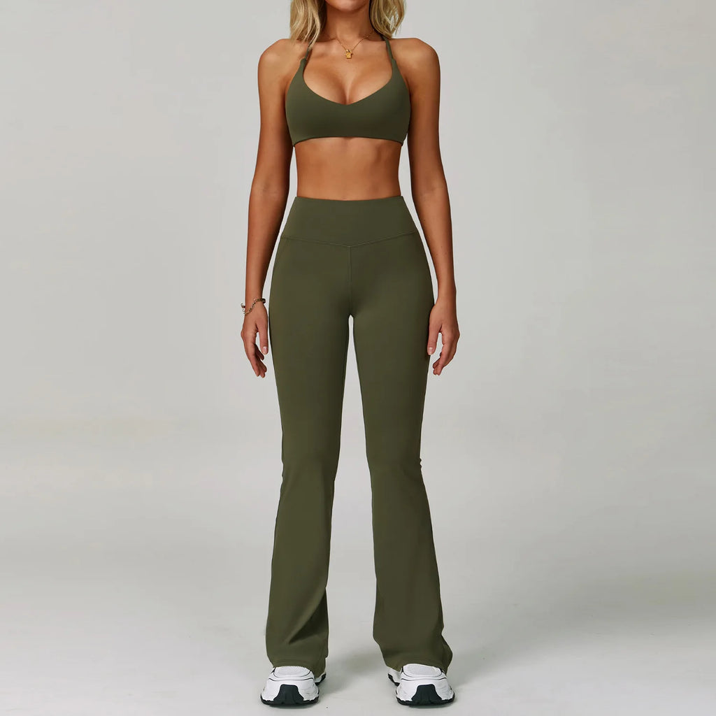 Women's 2-Piece Sports Bra Set Beautiful Back Basic Flare Leg Nude Feel Butt Lifting Customized Logo Gym Fitness Sets