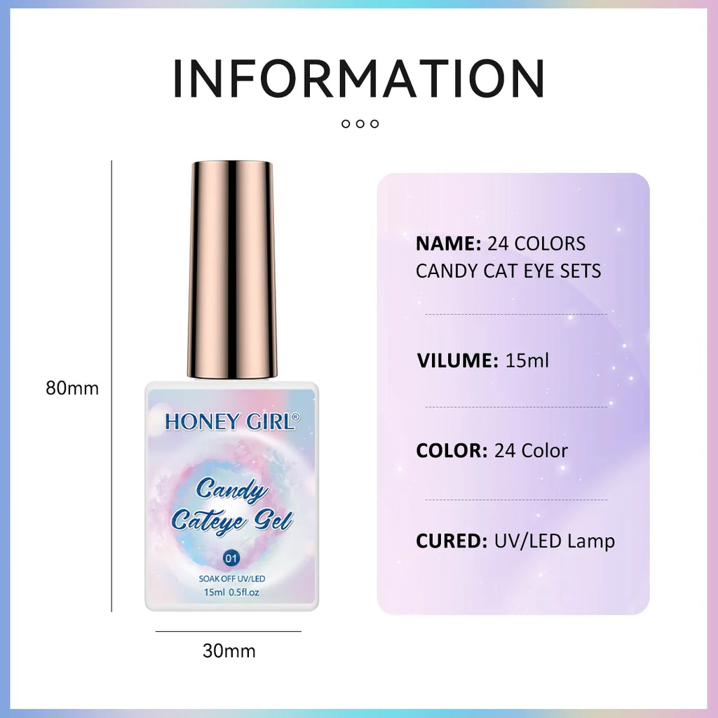 HONEY GIRL Moon Light Magnetic CatEye 24 Colors Jelly Gel Polish Set Wholesale 9d Crystal Uv Gel Nail Polish Cat Eye Gel Polish