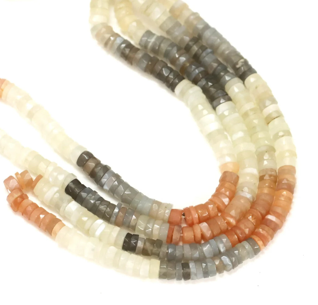 Multi Moonstone Faceted Tyre Shape Heishi Beads AAA Quality Multi Color 8/16 Inch Length Natural Gemstone Jewelry Craft