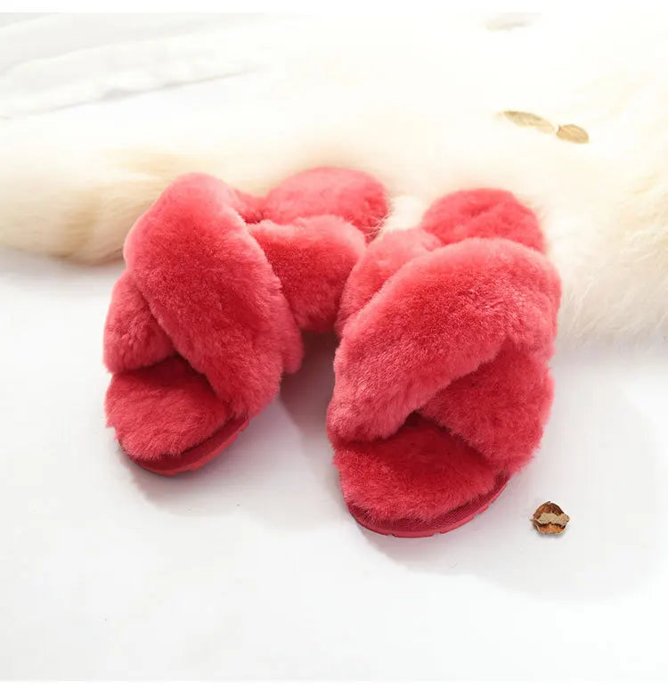 Women Indoor Slippers Real Wool 2023 Natural Sheepskin Home Slipper Winter Fur Slippers Wool Flip Flops Slipper Lady Home Shoes