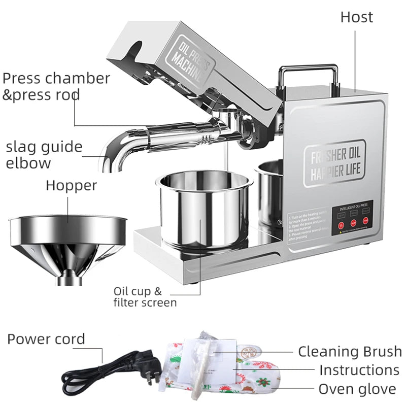 Small 110v Commercial Corn Coconut Palm Oil Extruder 220v Stainless Steel Peanut Sunflower Oil Extrusion Machine