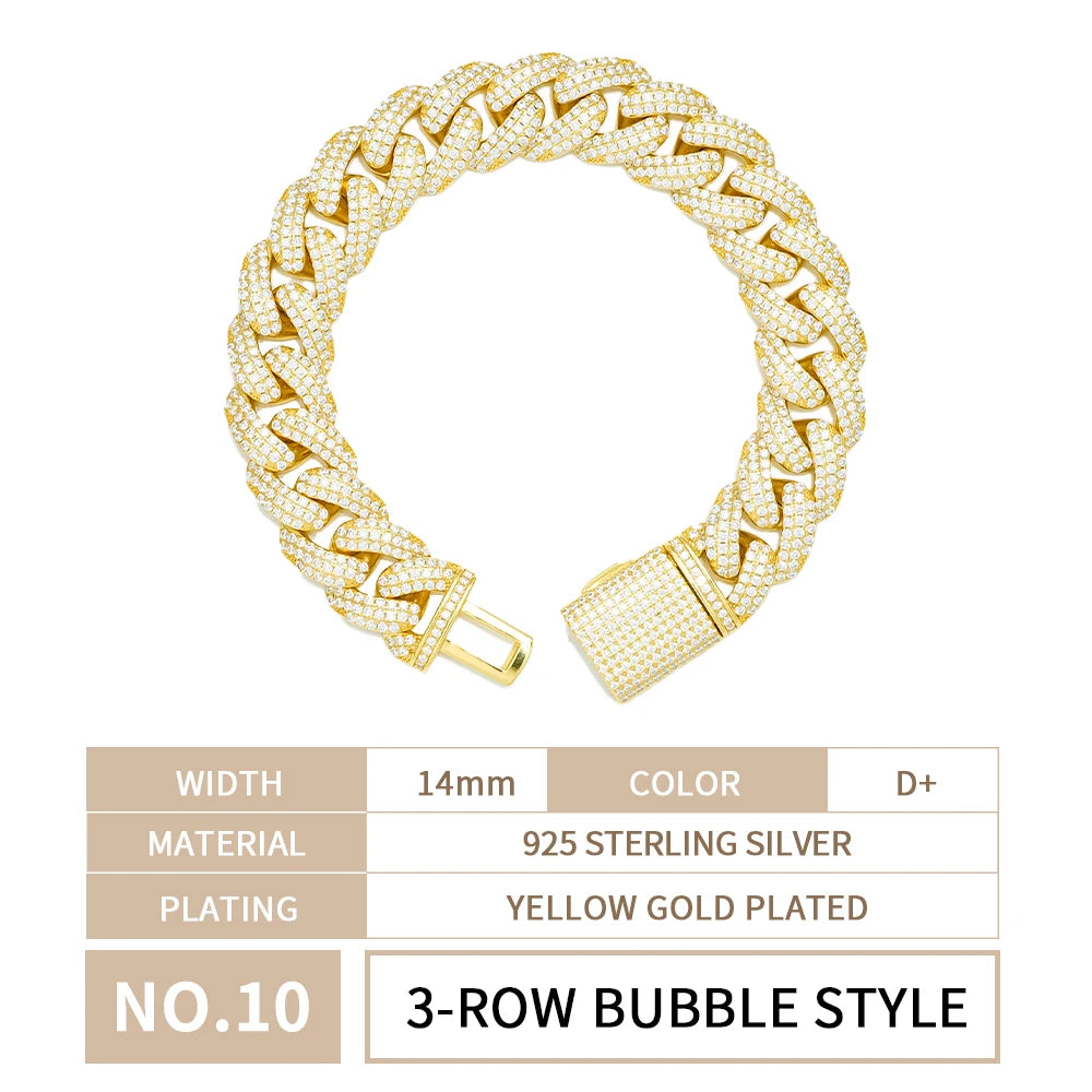 Premium Quality 925 Sterling Silver Hip Hop Style Fashion Jewelry Full Iced Out Moissanite Diamond Cuban Link Chain Bracelet