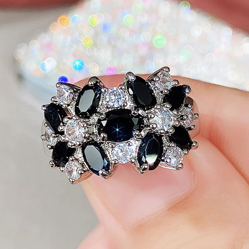 A038 Flower Cluster Ring Women's Lab Created Cubic Zirconia Oval Prong Setting Party Fashion Rings