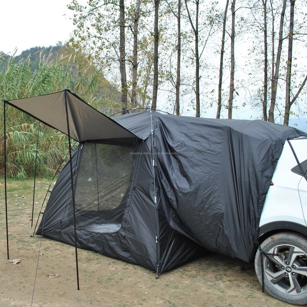 6-Person Size Car Rear Tent with Four Large Window Car Tailgate Tent Back SUV Tent with Large Awning, 6 Person Trunk Tent