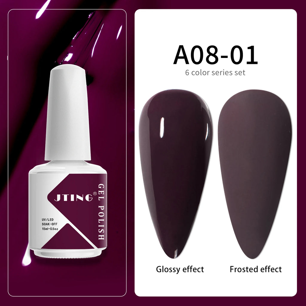 JTING Acrylic Nail Art Gel Polish UV Gel OEM Wholesale 6 Colors Set 15ml Bottles Gel NAIL Polish Kit Custom Private Label