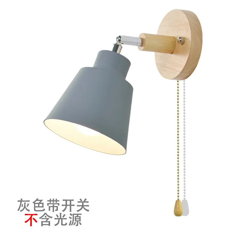 Nordic wooden wall lights with Zipper switch sconce modern wall lamp bedroom bedside lamp macaroon wall sconce Freely rotatable