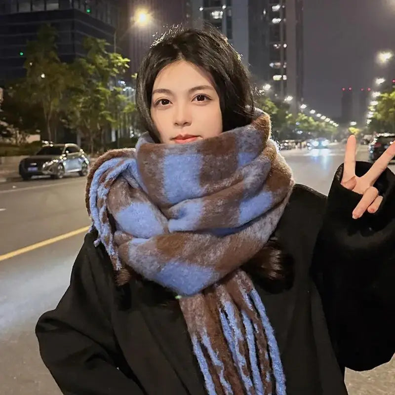Women Plain 100% Cotton Winter Warm Scarf YARN DYED Knitted Scarves